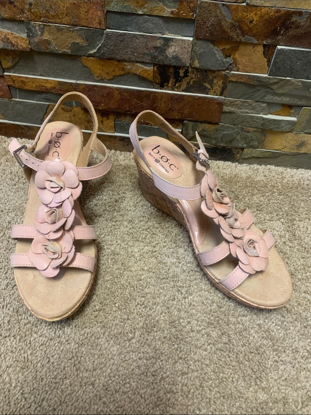 b.o.c. Light Pink Floral Slingback Wedge Sandals